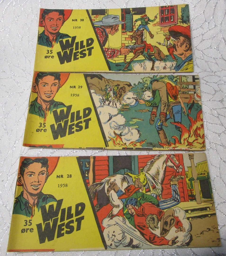 Tegneserie Wild West 3 stk. fra 1958 kun 20 kr.