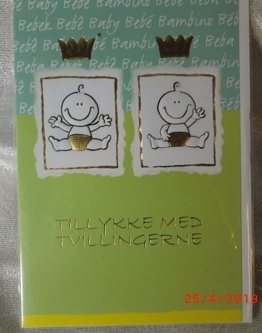 Tillykke med tvillingerne, dobbelt kort med kuvert