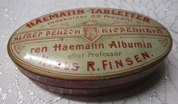 Gammel dåse med Haematin tabletter