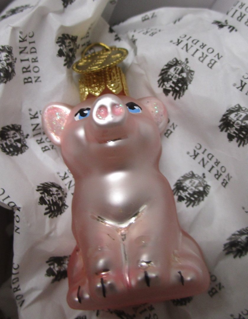 Glaspynt i form af lyserød gris